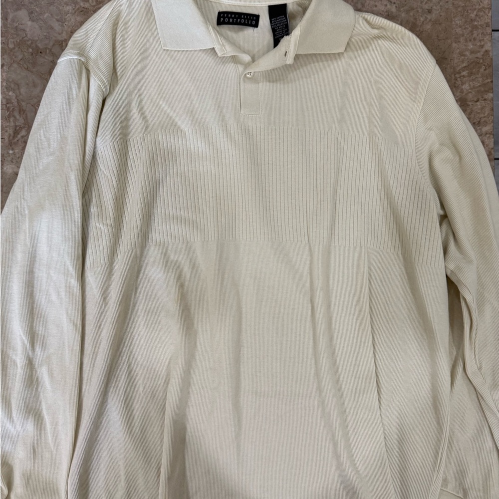 Perry Ellis Cream Polo Shirt with Crisp Cotton Blend